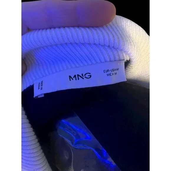 MNG Half-Zip Sweater Women Medium Navy Blue White Collar Coastal lagom cozy - Picture 7 of 7